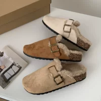 Birkenstock балетка без носка полупр тапочки для женщин, бархатные тёплые домашние и уличные тапочки 2025 осень и зима новые Birkenstock обувь