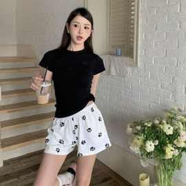可爱狗脚印白色运动短裤女夏季2024新款薄款宽松小个子休闲阔腿裤