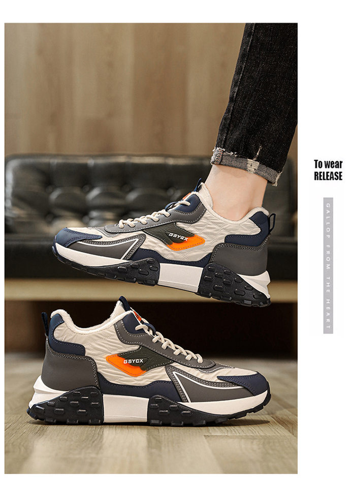 Giày nam kiểu sneaker cổ cao lót nhung dày dặn giữ ấm chống nước đế dày — Kaki, Milan, Xám đen chi tiết 15