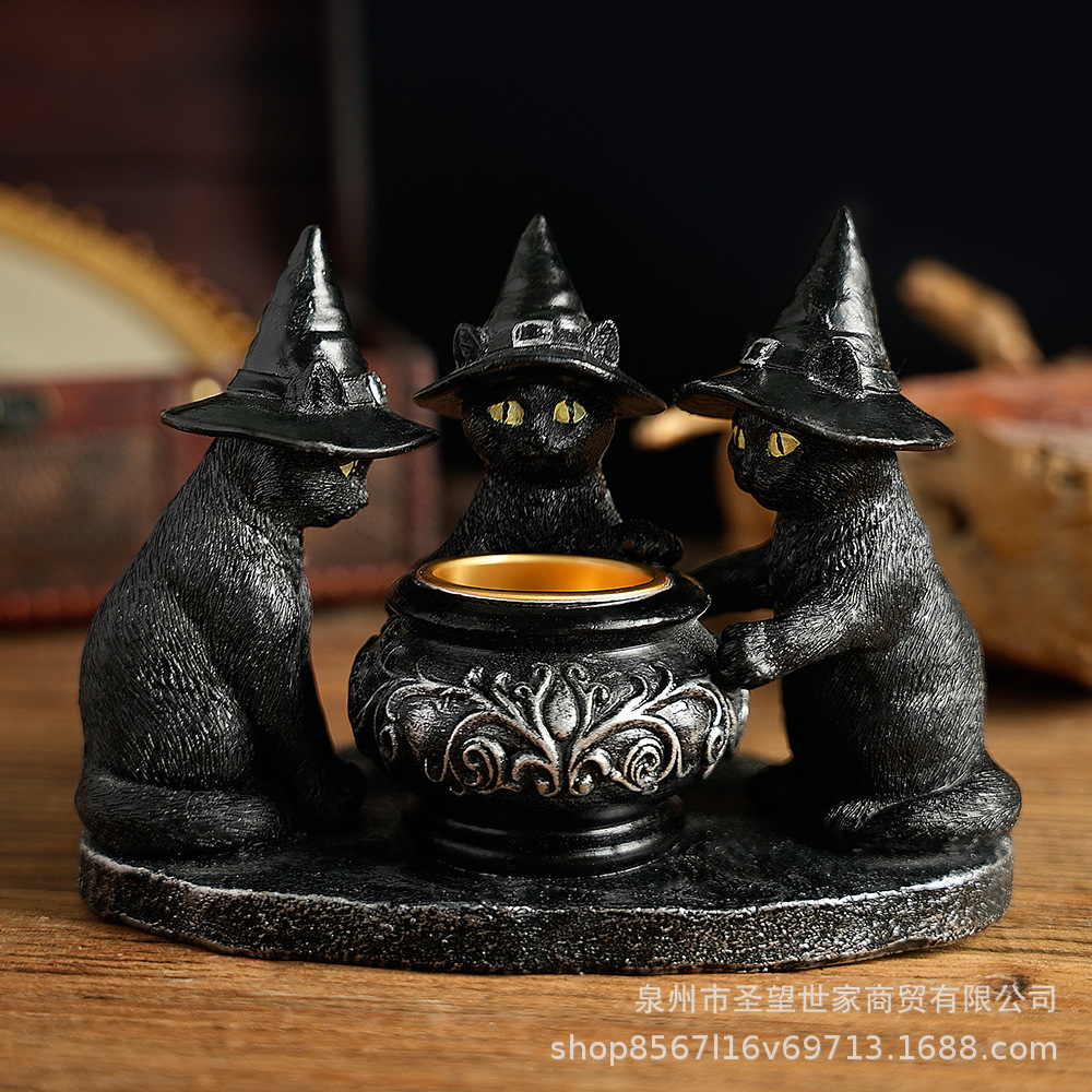 Halloween nuevo gato mágico misterioso viento oscuro retro decoración de resina artesanía fantasma festival de incienso estante