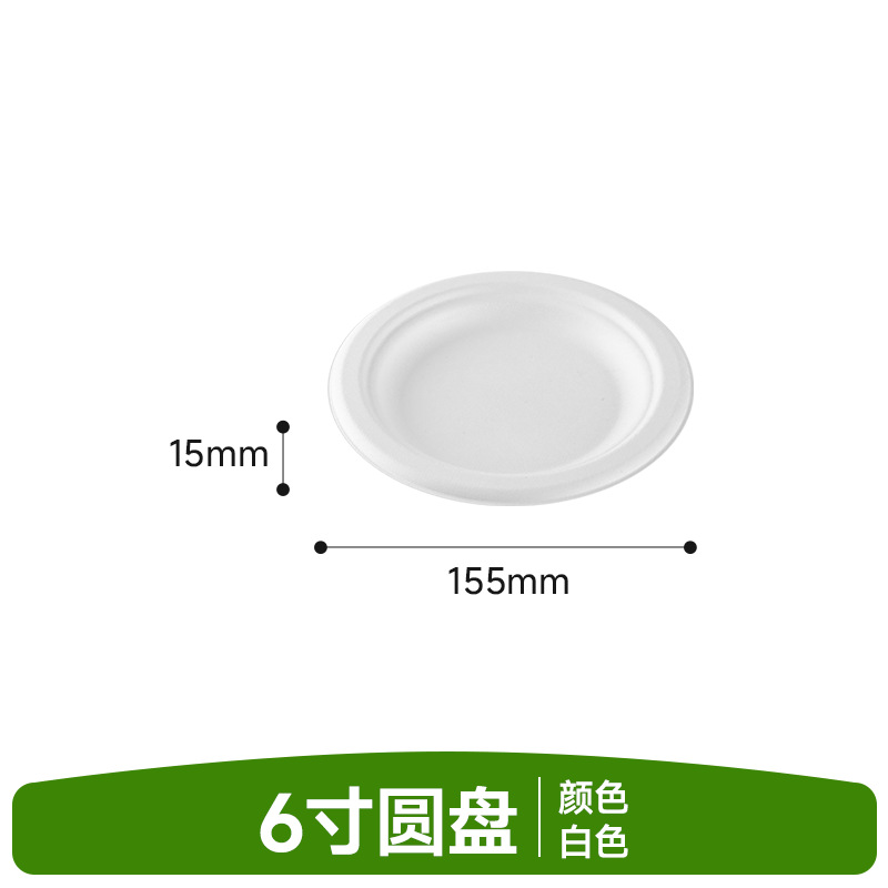 6" Round Bagasse Plate (White)