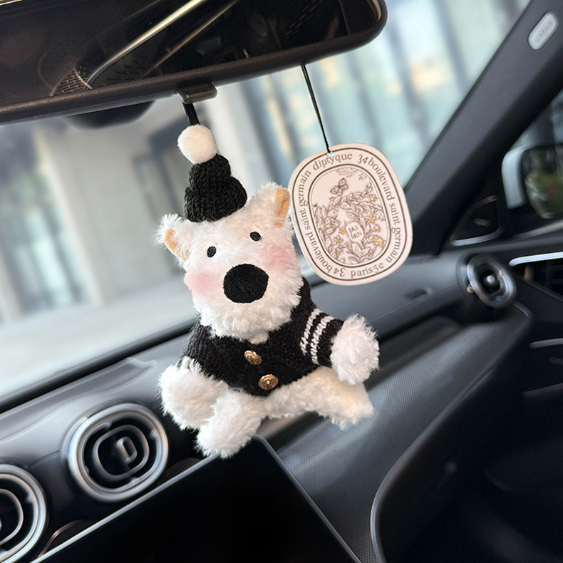 2025 New Car Hanging West Highland Car Pendant Rearview Mirror Pendant Doll Car Interior Accessories Cute Gift for Girls