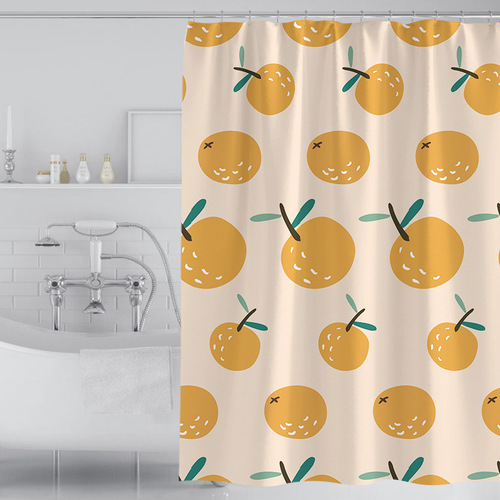 New Amazon E-commerce Cartoon Orange Waterproof Shower Curtain Fresh Digital Printed Mildew-Resistant Polyester Bathroom Shower Curtain