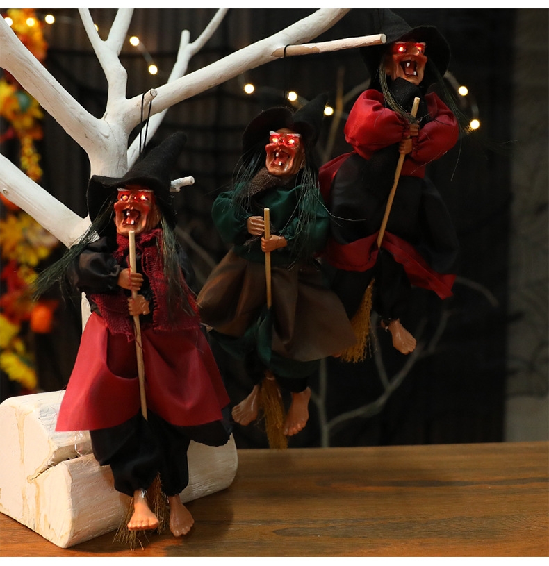 Scary Halloween Hanging Ghost With Chains – Glowing Electronic Laughing Skeleton, Red/Yellow/Black Cloak For Haunted House Party Decor_voghion.com