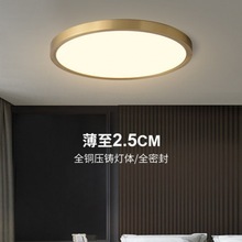 全铜超薄吸顶灯美式现代简约风卧室顶灯北欧极简led三色书房圆形