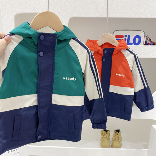 Boys' Jackets Spring 2024 New Korean Style Spring Style Color Block Style Tops Big Children's Baby Jackets Children's Clothing Trendy