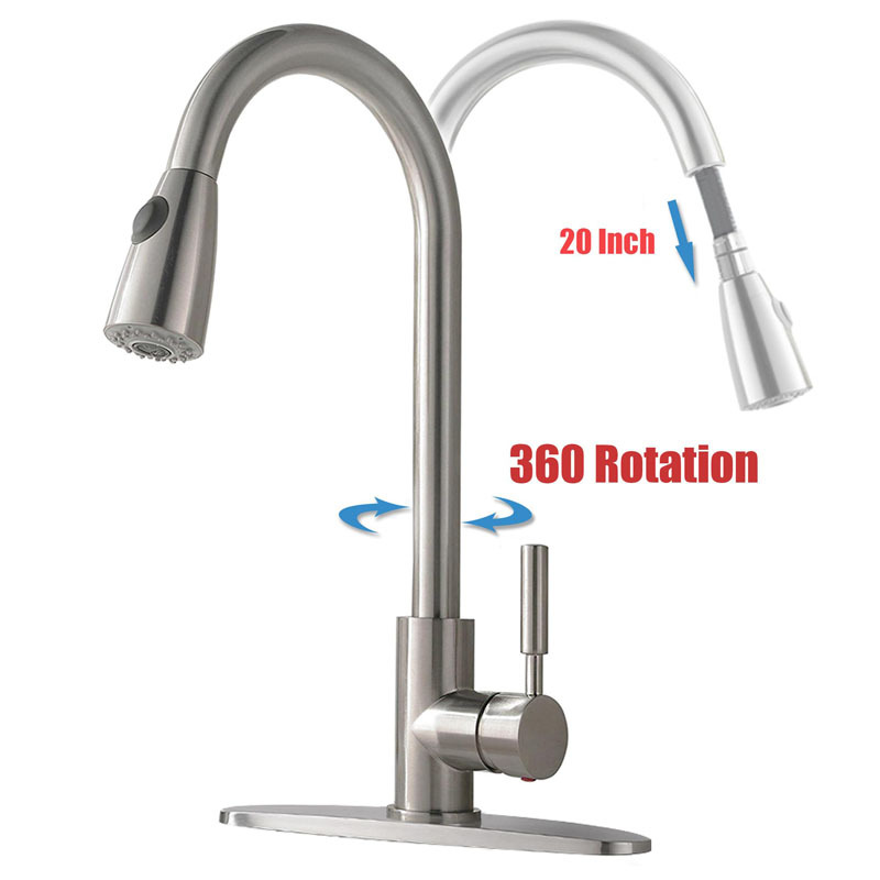 Cross-border pull-out faucet, kitchen cold and hot stainless steel telescopic rotating pull-out sink sink sink faucet Item Picture