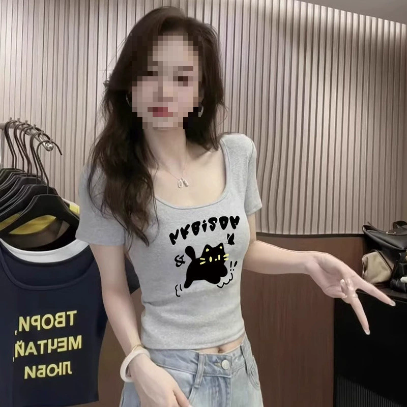YS8210g 92% хлопок 8% спандекс 2025 новый летний корейский стиль короткий рукав футболка женский дизайн