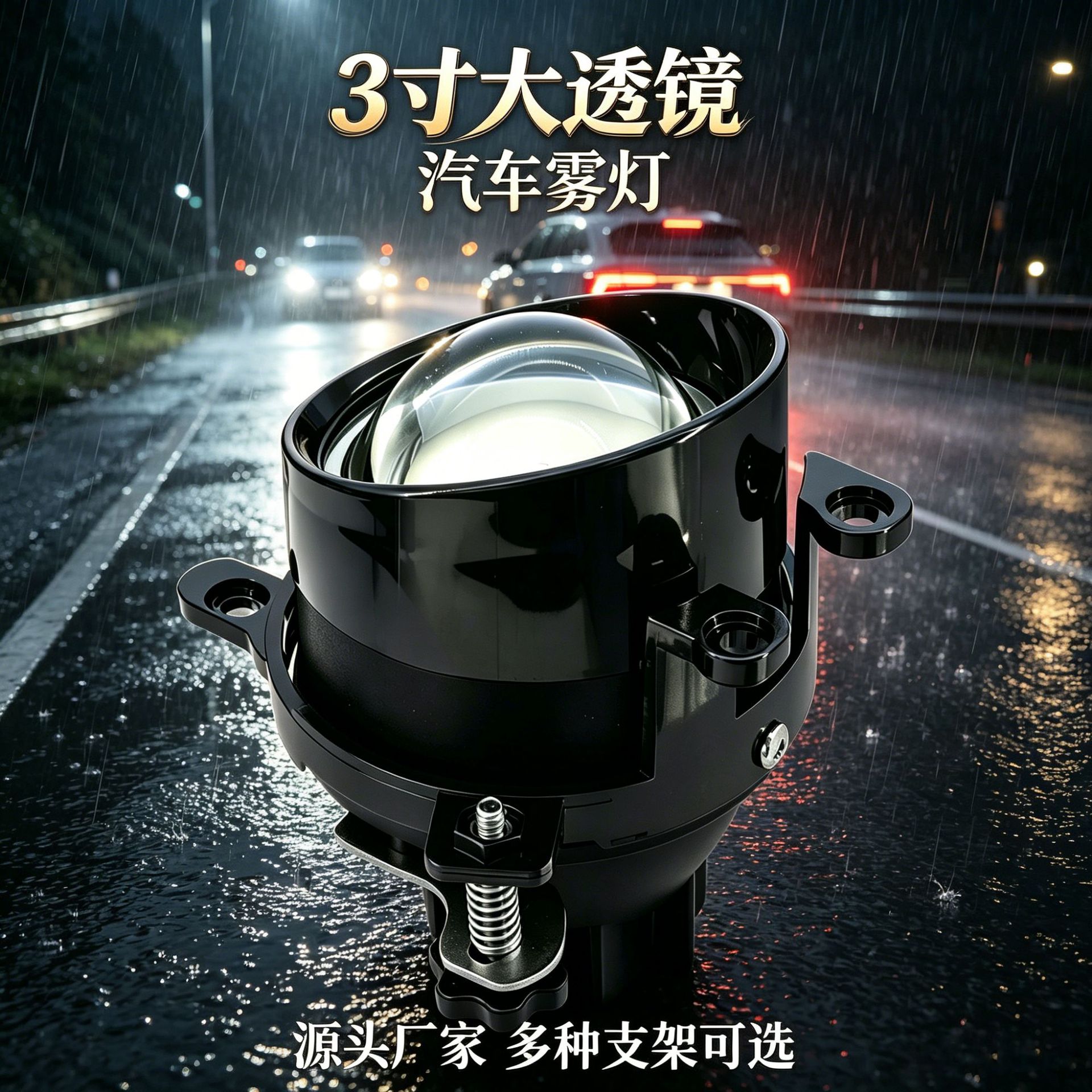 Source Factory 3inch Fog Light White-Yellow Integrated Dual-Beam Lens 3-Color Car Light Modification Universal Car Fog Light