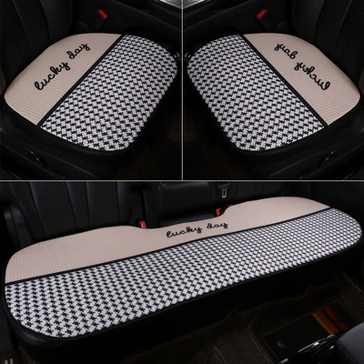 Seat Cushion, Half-Wrapped Waist-Cushion, Summer Cooling | Seat cushion, seat cover - champagne-houndstooth-three-piece-set-2-front-seats-rear-seat-bench-honeycomb