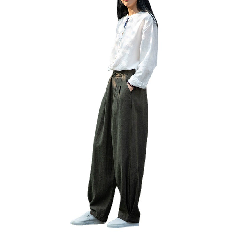 Casual Spring Trousers, cotton-linen blend, loose fit, mid-rise, multi-color sizes S–L