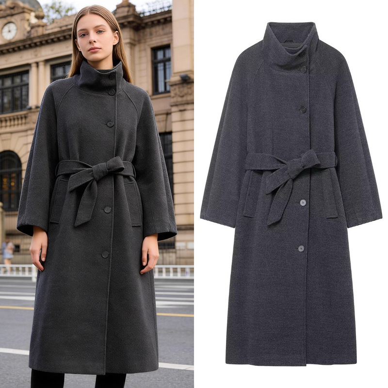 Foreign Trade Cross-Border Wholesale of European and American Style Women's Clothing, New Winter Fashion Stand-Collar Coat with Belt Foreign Trade Cross-Border Wholesale of European and American Style Women's Clothing, New Winter Fashion Stand-Collar Coat with Belt
