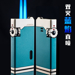 JOBON Double Flame Blue Flame Windproof Lighter with Creative Design, Rechargeable, Personalized Visible Gas Tank, Engraving