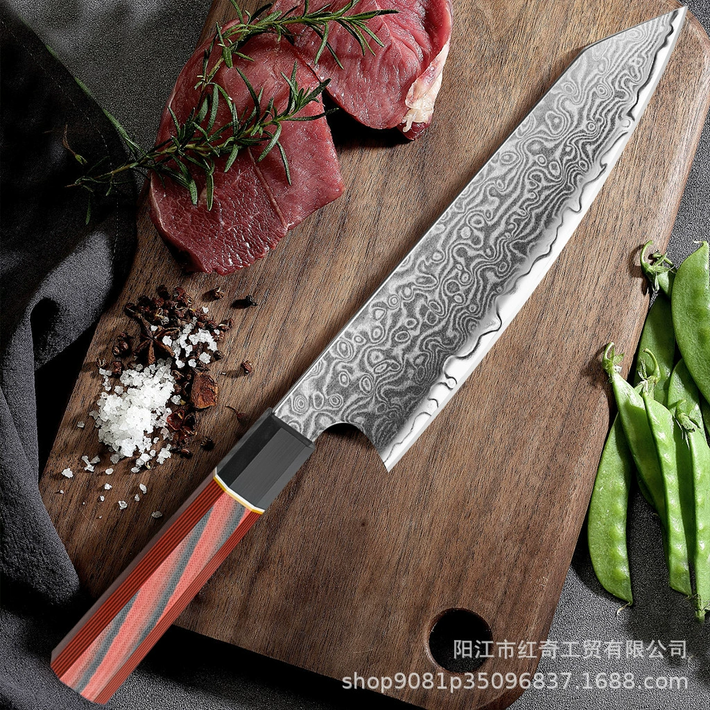 Дамасская сталь красная квадратная ручка обрезной головной кухонный нож для резки мяса и нарезки мяса высокая твердость и острота кухонного ножа кросс-бордер
