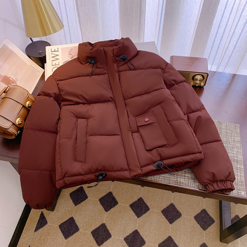 Ropa de algodón corta para mujeres en 2024 nuevo invierno pequeño grueso calentamiento pan de cuello de pie chaqueta de algodón exterior