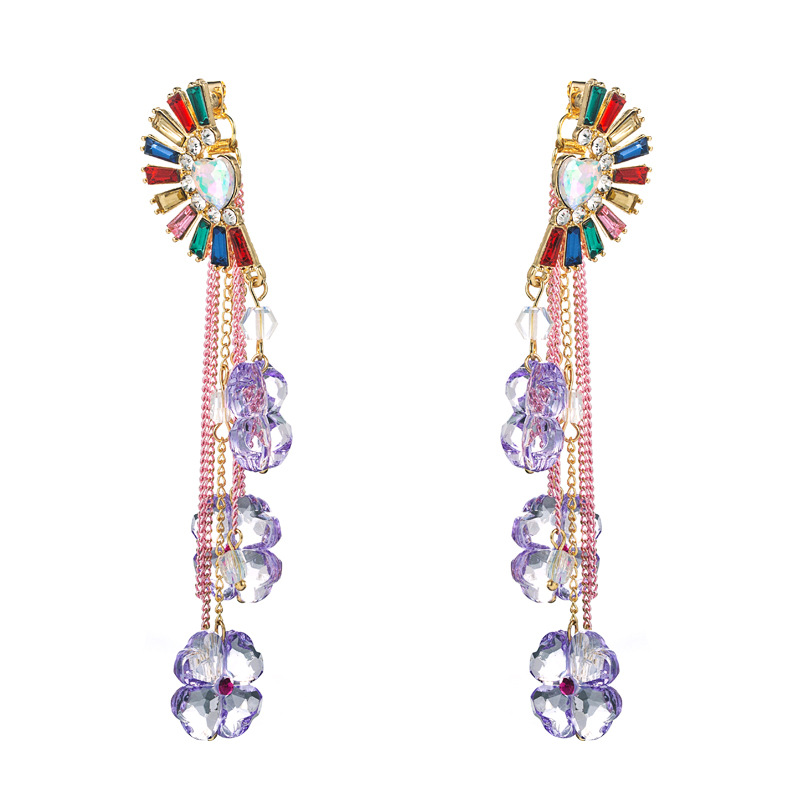 New Style Crystal Fan-shaped Flower Pendant Back Hanging Long And Short Two-wear Detachable Earrings display picture 6