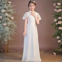 儿童古筝服2025年新中式立领雪纺二胡演奏礼服女童淡雅古筝演出服