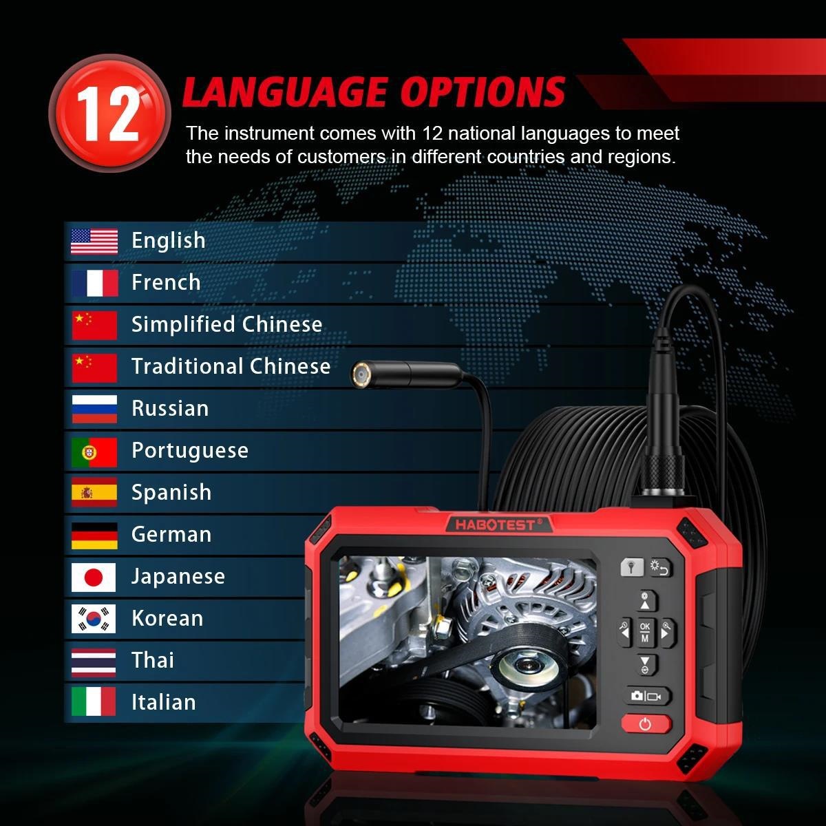 HABOTEST Taşınabilir HD Endüstriyel Borescope 4.3 İnç Ekranlı Boru Oto Onarım Su Geçirmez Kamera