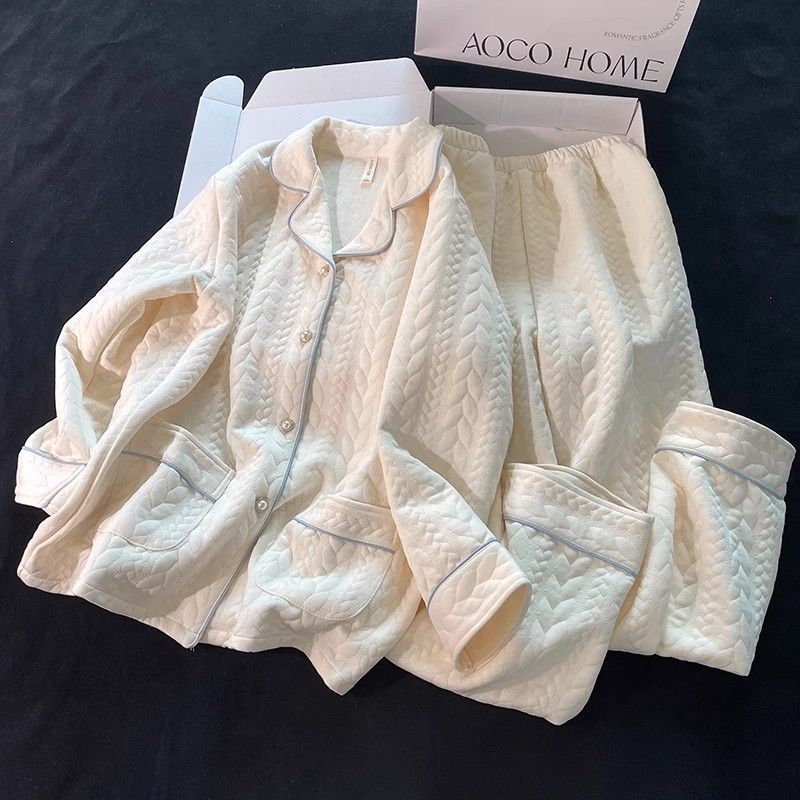 Pijamas de algodón de aire de alta calidad para mujeres primavera y otoño gruesas y simples combinación de colores invierno se puede usar fuera conjunto de ropa de casa