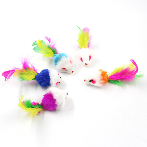 Plush Mouse Cat Toy Colorful Feather Cat Toy Simulated Mouse Cat Toy Pet Toy