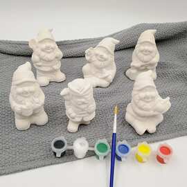 自彩7个沙画小矮人陶瓷白坯手绘幼儿园涂鸦美术diy摆摊儿童绘画