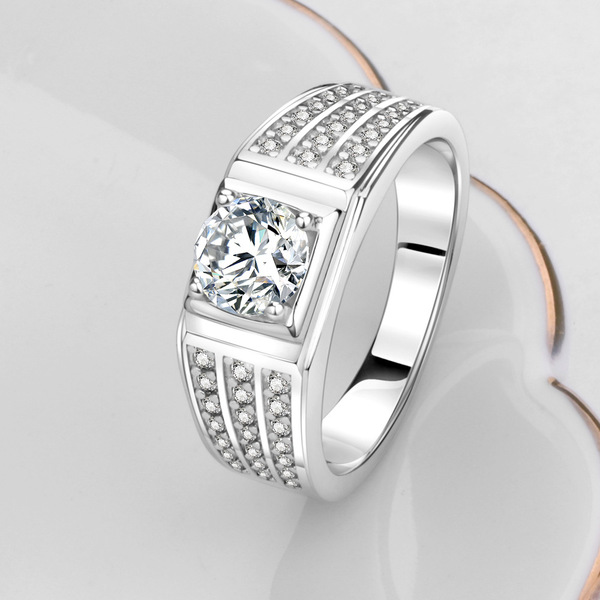 MJZ057 new men's ring 1 carat three -line crushing drilling