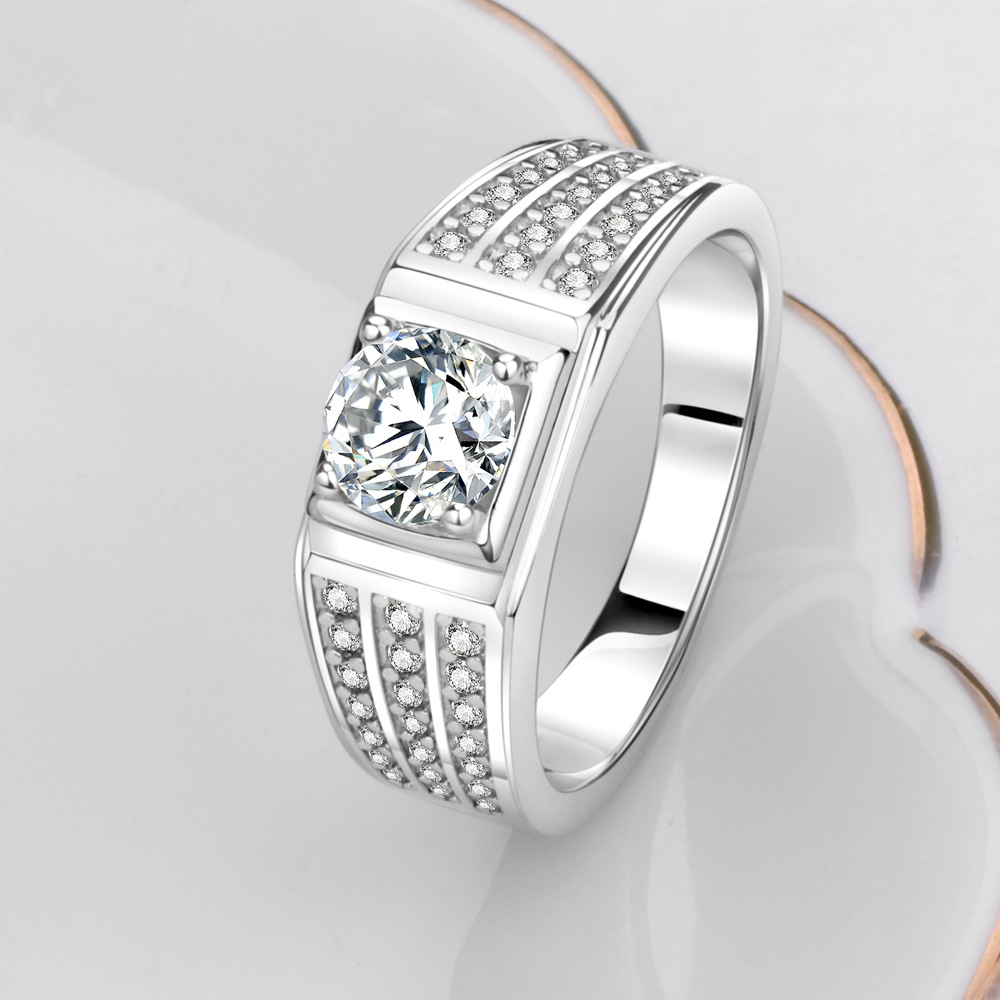 MJZ057 New Men's Ring 1 karat Three Row Broken Diamond Solid Heavy Work Big Men's Ring Crown Wedding Ring