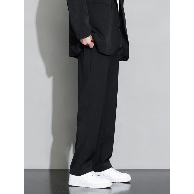 Pantalones de invierno recto y pantalones casuales de lana para hombres. Pantalones de traje negro de piernas anchas. image 4