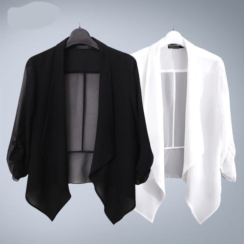 春秋季新款大码雪纺开衫百搭薄款短款小西装外套夏女士披肩防晒衣