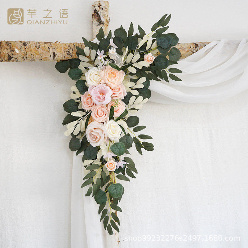 亚马逊热销粉色绢花仿真花拱门门楣花婚礼庆典装饰背景清新户外