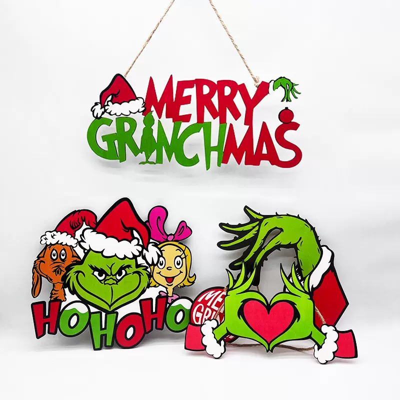 跨境爆款圣诞节挂牌创意挂件圣诞装饰字母挂件格林奇派对木质挂饰