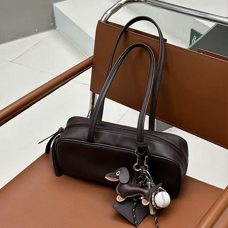 2025 New Retro Boston Bag Cowhide Leather Handbag Underarm Bag Commuter Shoulder Bowling Bag For Women