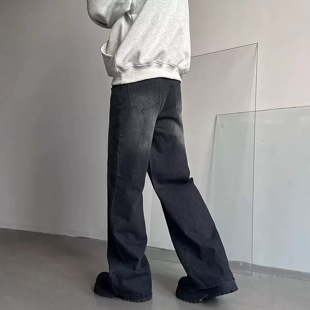 男士美式街头水洗做旧牛仔裤男秋冬季直筒宽松欧美高街休闲风长裤