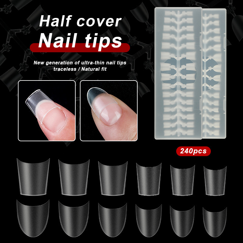 Manicure nail piece ultra-short shallow stickers half stickers C arc short ladder short round ultra-thin seamless carving-free nail patch fake nails
