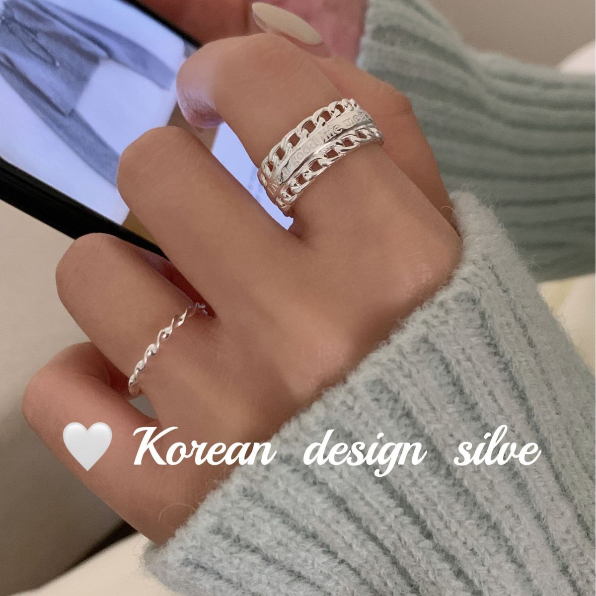 韓國ins風個性設計銀飾品 S925純銀鏤空英文戒指疊戴氣質感指環女