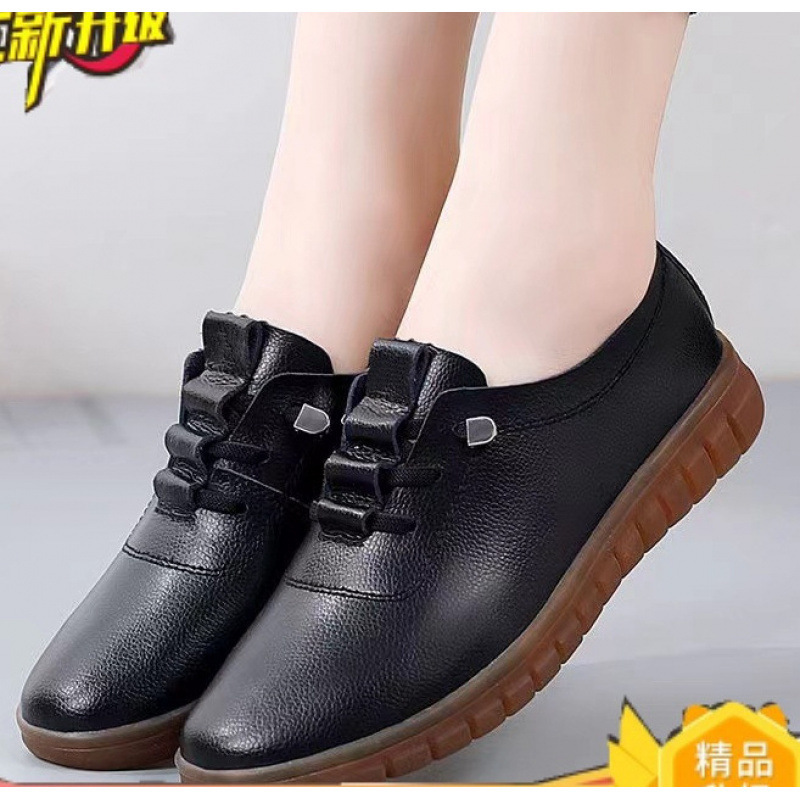 牛筋底革表面防水滑り止めキッチンシューズ作業靴ママ黒革靴布靴女性|undefined