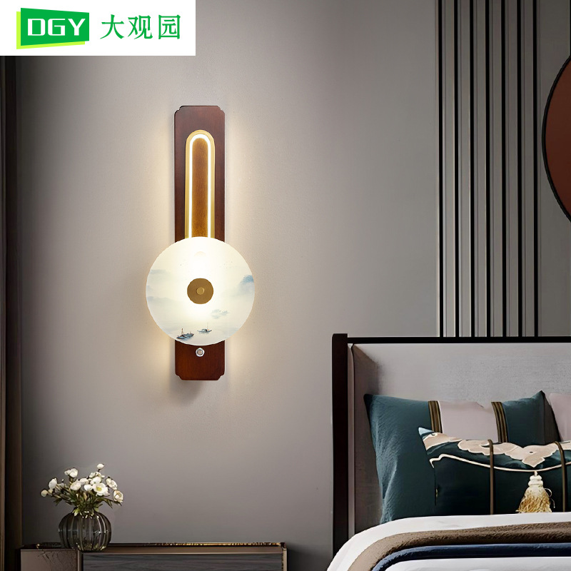 Lámpara de pared del dormitorio nuevo estilo chino atmósfera de madera maciza moderna y minimalista sala de estar fondo pared decoración de cabezal de cama lámpara 523L