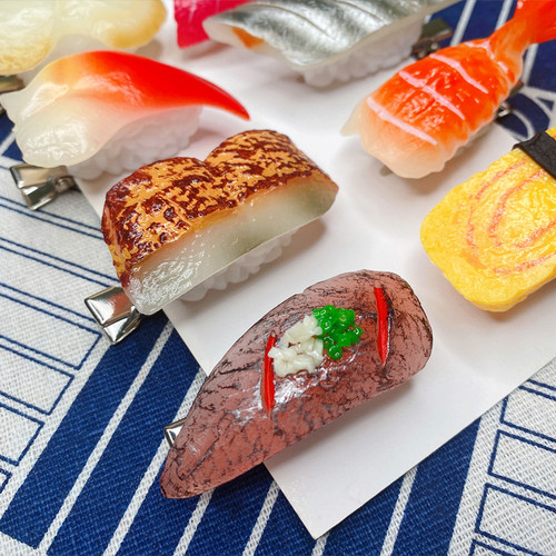 Fun and creative simulated food Japanese sushi hairpin salmon hairpin interesting hairpin hair accessories side clip