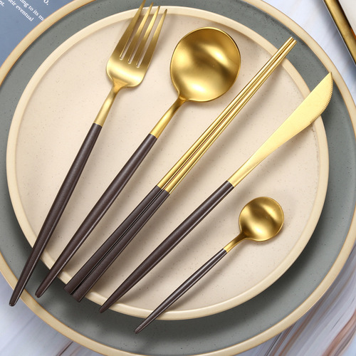 Round handle 304 stainless steel Portuguese tableware set cross-border home hotel Western steak knife, fork and spoon four-piece set