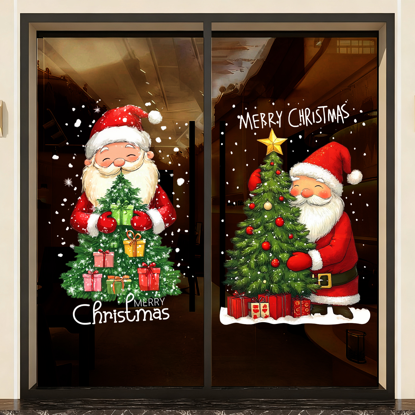 圣诞节圣诞老人窗户贴纸店铺装饰墙贴节日布置礼品树贴画玻璃贴纸