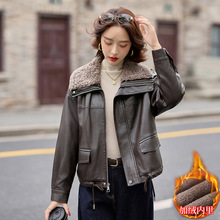 加绒皮衣外套女短款秋冬新款时尚小个子绵羊皮皮夹克仿羊羔毛翻领
