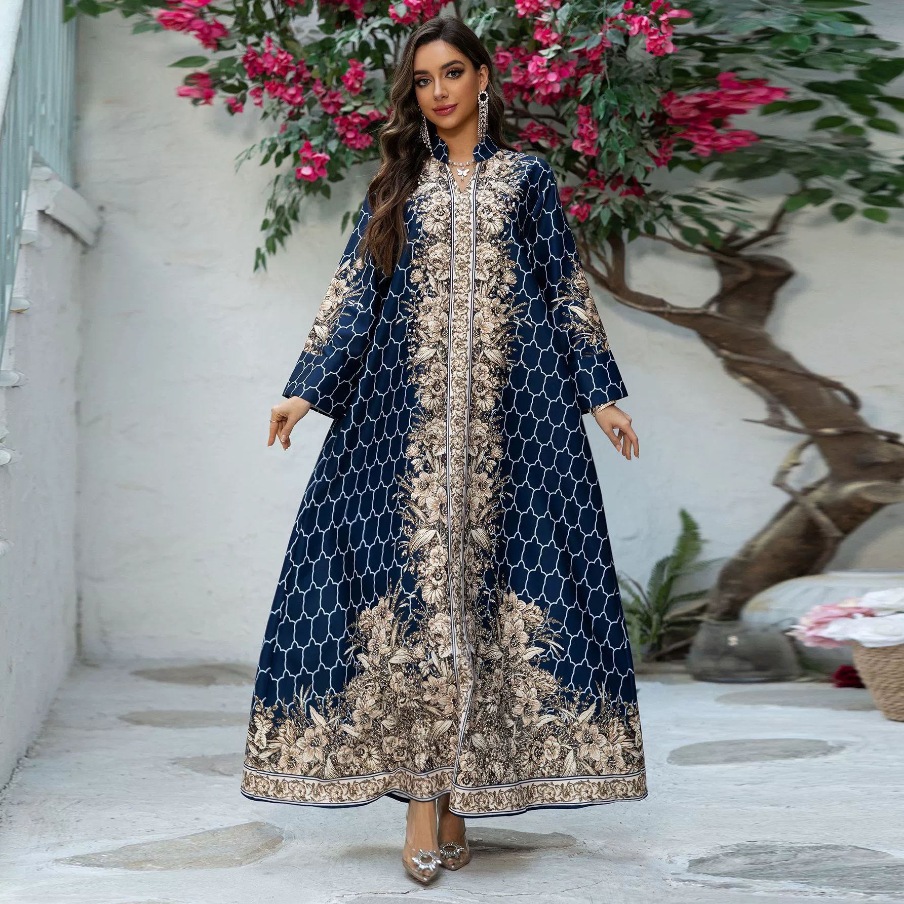 AB446 2025 spring new cross-border robe dress hot diamond women's clothing