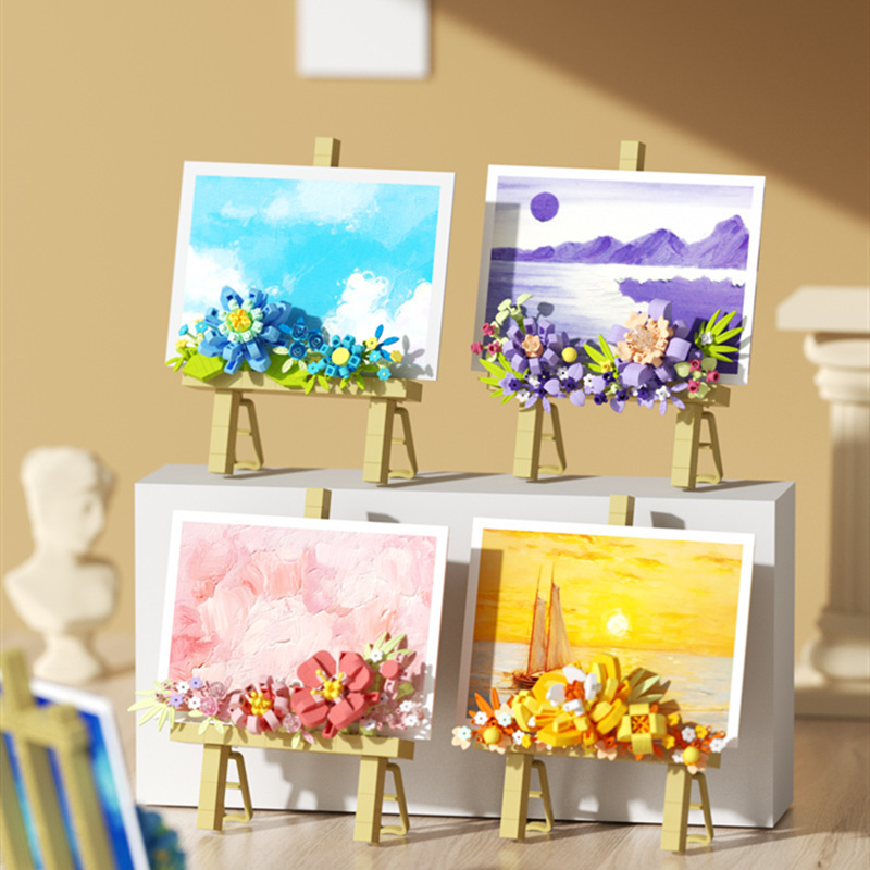 Compatible con la música fantasía estante de flores marcos de fotos de alta inmortalidad flor de bloques de escritorio decoración de las niñas de ensamblaje juguetes al por mayor transfronterizos