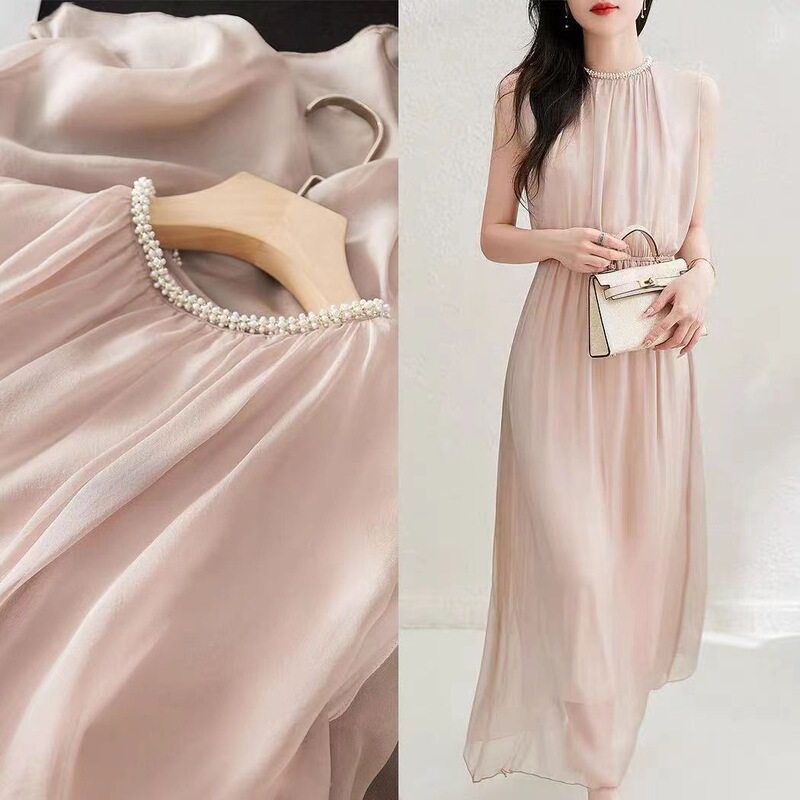 Fanner Beaded Silk Dress Fresh Fairy Style 980 Nude Mulberry Silk Long Dress Little Era Era 8 Pink-Free White Black Fanner Beaded Silk Dress Fresh Fairy Style 980 Nude Mulberry Silk Long Dress Little Era Era 8 Pink-Free White Black