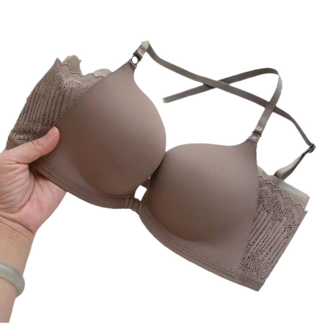 167 verano hebilla gran U hermosa espalda sexy estampado de leopardo ropa interior sin costuras pecho pequeño recogido hebilla delantera sujetador sin anillo de acero mujer