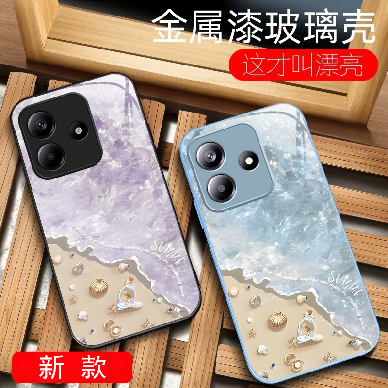 Suitable for Redmi K80 Mobile Phone Case K70 Beach Waves K60 Shell 40 Metal Paint 30 Summer Pro Flower Lanyard