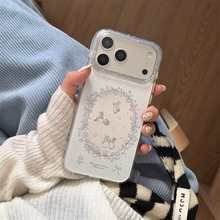 温柔紫色碎花小兔子镜面适用iphone17Promax苹果16手机壳15卡通女