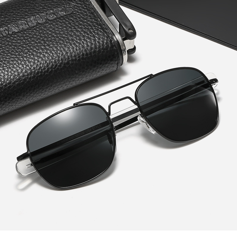 Foreign Trade Metal Sunglasses Large Frame Square Double Beam Glass Lens European and American Sunglasses Men's and Women's Trendy Sunglasses New