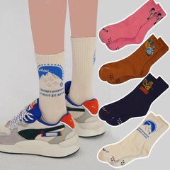 Korean design trendy brand pink Hercules Snow Mountain Swordsman pure cotton socks jacquard men's and women's sports mid-tube thin socks