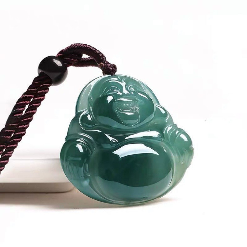 Mặt dây chuyền ngọc bích tự nhiên A hàng Phật Di Lặc dát vàng 18K cho nữ chi tiết 8